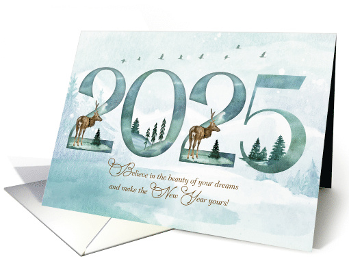 2024 New Year Woodland Forest with Deer and Pines card (1748744)