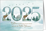 2025 New Year Woodland Forest with Deer and Pines card
