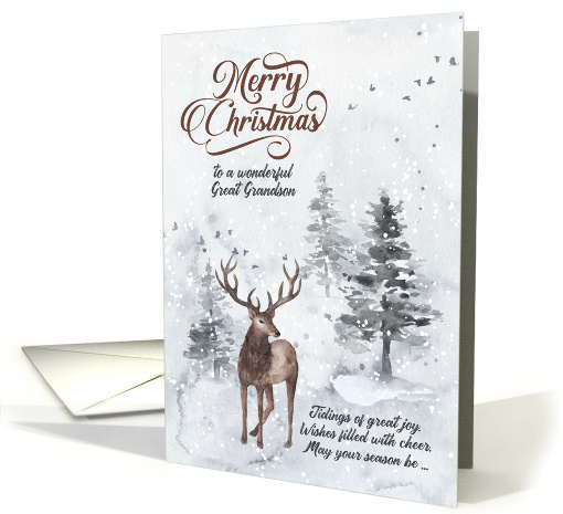 for Great Grandson on Christmas Reindeer in a Snowy Forest card