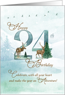 24th Birthday Evergreen Pines and Deer Nature Themed card