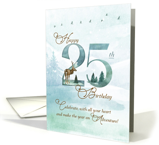 25th Birthday Evergreen Pines and Deer Nature Themed card (1749134)