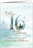 16th Birthday Evergreen Pines and Deer Nature Themed card