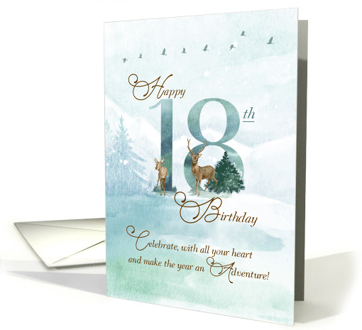 18th Birthday Evergreen Pines and Deer Nature Themed card (1749456)