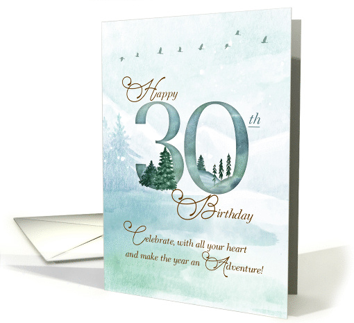 30th Birthday Evergreen Pines and Deer Nature Themed card (1749460)