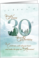 30th Birthday Evergreen Pines and Deer Nature Themed card