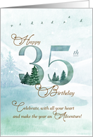 35th Birthday Evergreen Pines and Deer Nature Themed card