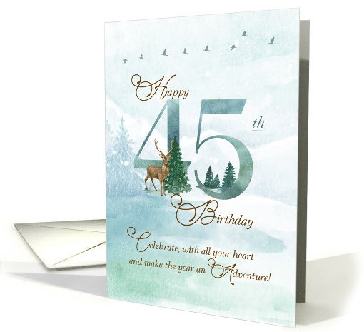 45th Birthday Evergreen Pines and Deer Nature Themed card (1749586)