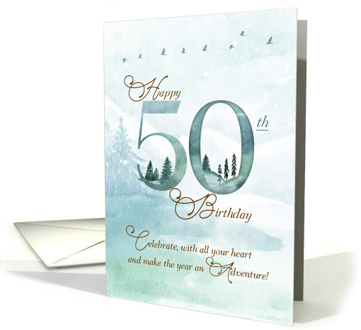 50th Birthday Evergreen Pines and Deer Nature Themed card (1749702)