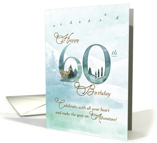 60th Birthday Evergreen Pines and Deer Nature Themed card (1749706)