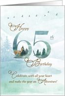 65th Birthday Evergreen Pines and Deer Nature Themed card