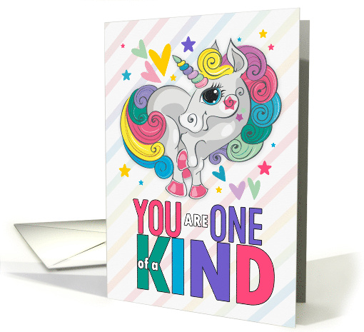 Kids Valentine Rainbow Colored Unicorn One of a Kind card (1749742)