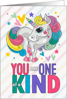 Kids Valentine Rainbow Colored Unicorn One of a Kind card