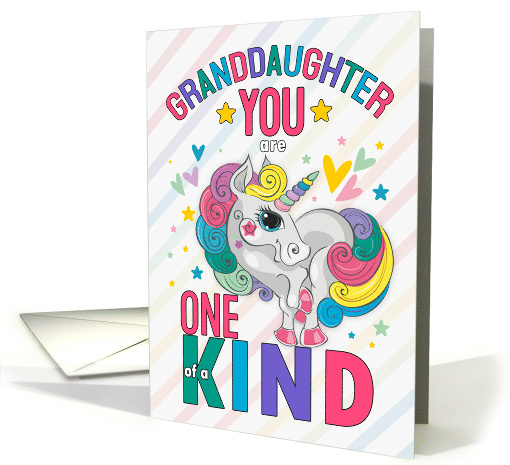 Granddaughter Valentine Rainbow Colored Unicorn One of a Kind card