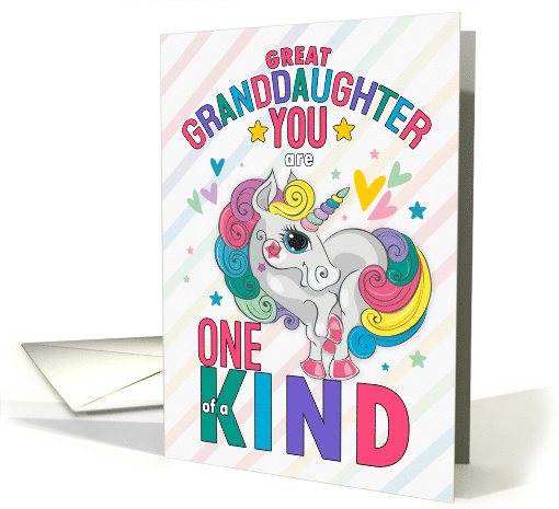 Great Granddaughter Valentine Rainbow Unicorn One of a Kind card