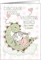 Young Cousin Valentine Wishes Dinosaur Kisses Pink and Green card