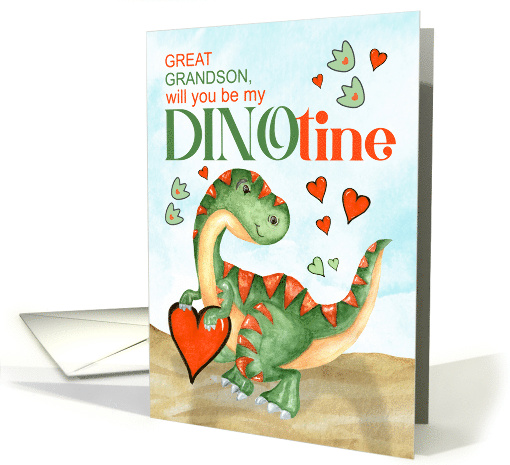 Great Grandson Valentine T-Rex Dinosaur Be Mine DINOtine card