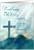 50th Ordination Anniversary Teal Cross with Sun Rays card