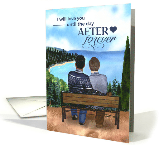 Wedding Anniversary Gay Young Interracial Couple on a Bench card