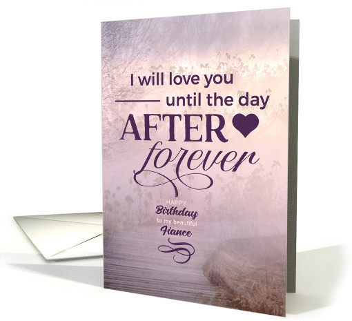 Fiance Purple Birthday Foggy Coastal Path with Romantic Message card