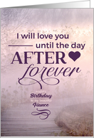 Fiance Purple Birthday Foggy Coastal Path with Romantic Message card