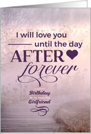 Girlfriend Purple Birthday Foggy Coastal Path Romantic Message card