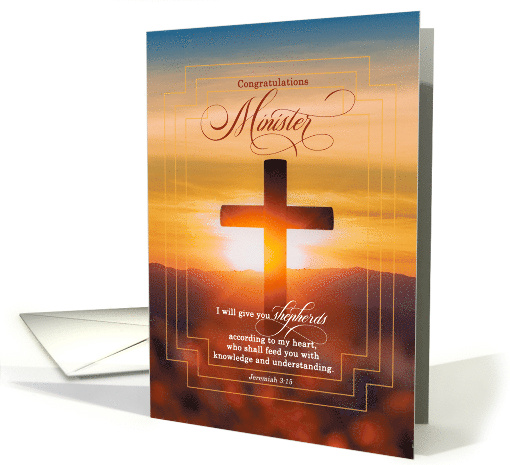 Newly Ordained Minister Sunset Cross with Bible Scripture card