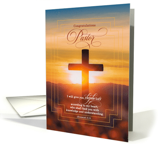 Newly Ordained Pastor Sunset Cross with Bible Scripture card (1751838)
