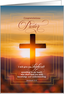 Newly Ordained Pastor Sunset Cross with Bible Scripture card