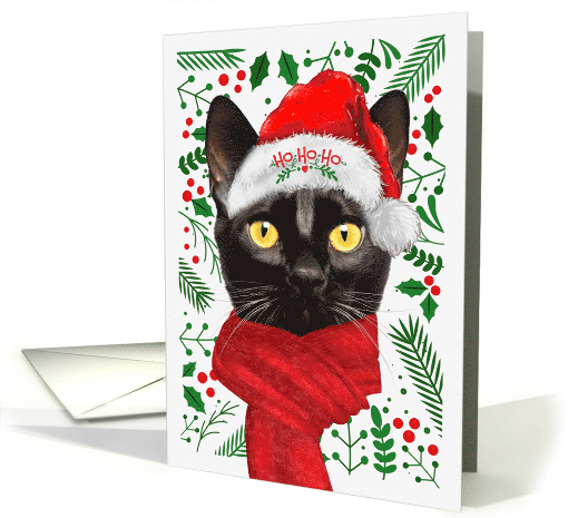 Black Cat Ho Ho Ho Santa Hat Meowy Christmas Kitty card (1752288)