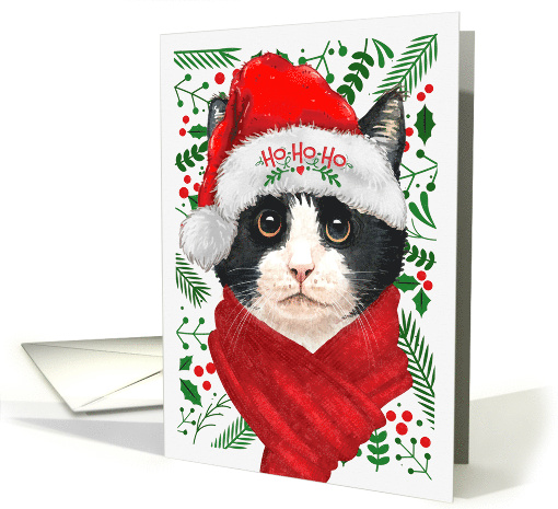 From the Cat Tuxedo Kitty Ho Ho Ho Santa Hat Meowy Christmas card
