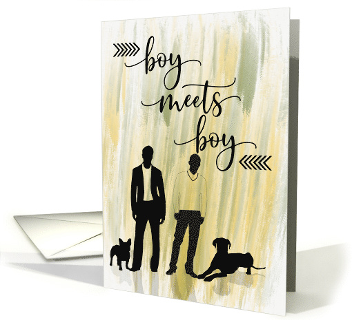 Boy Meets Boy Gay Romantic Encounter Male Silhouettes with Dogs card