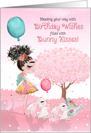 Girls Birthday Wishes Filled with Bunny Kisses card