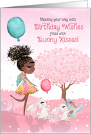 Girls Birthday Wishes Filled with Bunny Kisses Brown Skinned Girl card