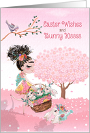 Easter Wishes Filled with Bunny Kisses Young Girl and Bunnies card