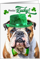 St Patrick’s Day English Bulldog Feelin’ Lucky Clovers card