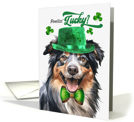 St Patrick's Day English Shepherd Dog Feelin' Lucky Clovers card