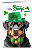 St Patrick’s Day Rottweiler Dog Feelin’ Lucky Clovers card