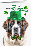 St Patrick’s Day St. Bernard Dog Feelin’ Lucky Clovers card