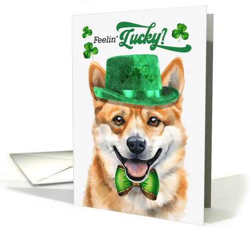 St Patrick's Day Shiba Inu Dog Feelin' Lucky Clovers card (1756534)