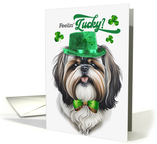 St Patrick's Day Shih Tzu Dog Feelin' Lucky Clovers card (1756542)