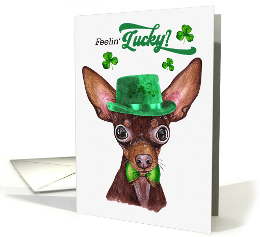 St Patrick's Day Russian Toy Terrier Dog Feelin' Lucky Clovers card