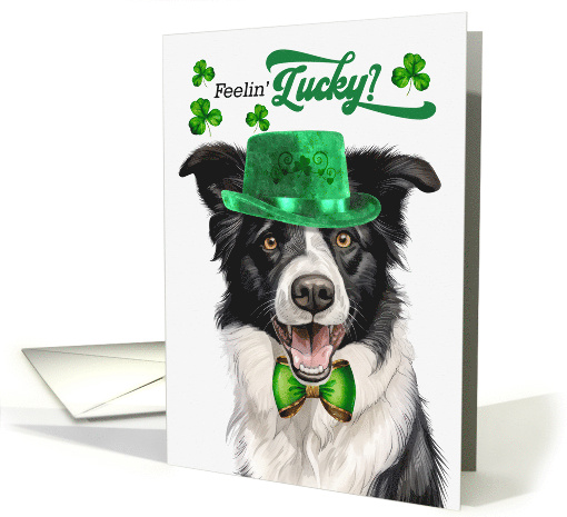 St Patrick's Day Border Collie Dog Feelin' Lucky Clovers card