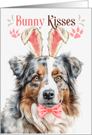 Easter Bunny Kisses Australian Shepherd in Bunny Ears card