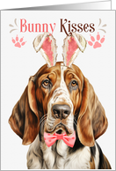 Easter Bunny Kisses Basset Hound in Bunny Ears card