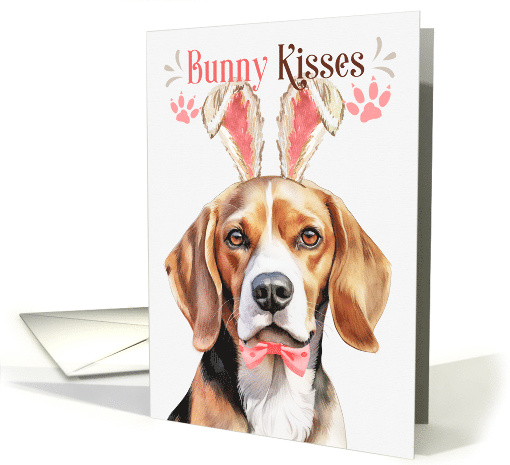 Easter Bunny Kisses Beagle Dog in Bunny Ears card (1756892)