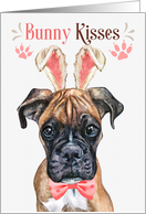 Easter Bunny Kisses Boxer Dog in Bunny Ears card