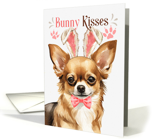 Easter Bunny Kisses Longhaired Chihuahua Dog in Bunny Ears card