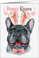 Easter Bunny Kisses Black French Bulldog Dog in Bunny Ears card