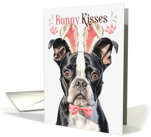 Easter Bunny Kisses Boston Terrier Dog in Bunny Ears card (1757086)