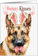 Easter Bunny Kisses German Shepherd Dog in Bunny Ears card